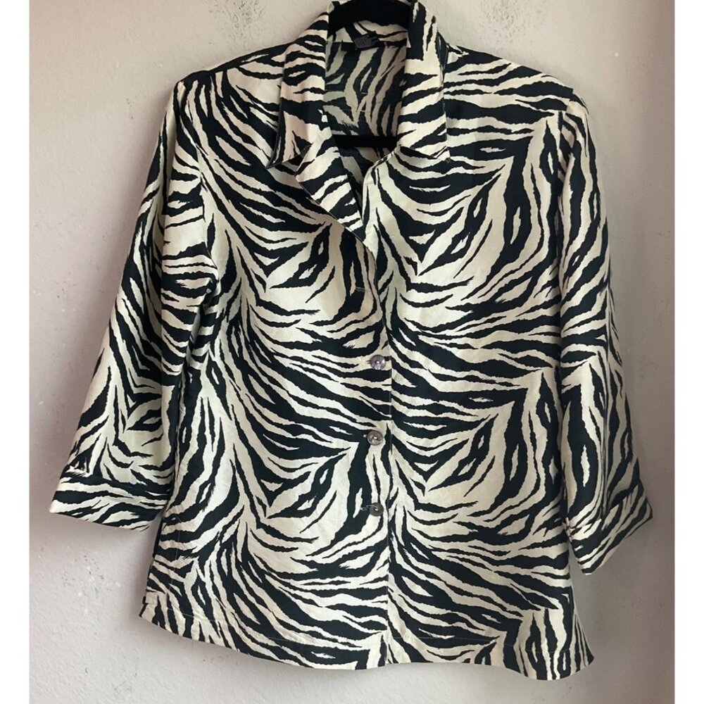 Silkland Women's Size 10 Animal Print Button Down Shirt Shacket Silk